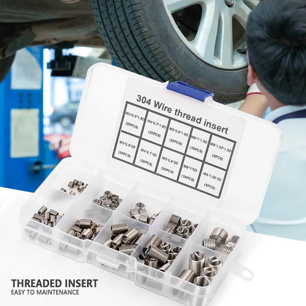 

150pcs/Set Helicoil 304 Stainless Steel Thread Repair Insert Kit M3 M4 M5 M6 M8+Box Tool Parts