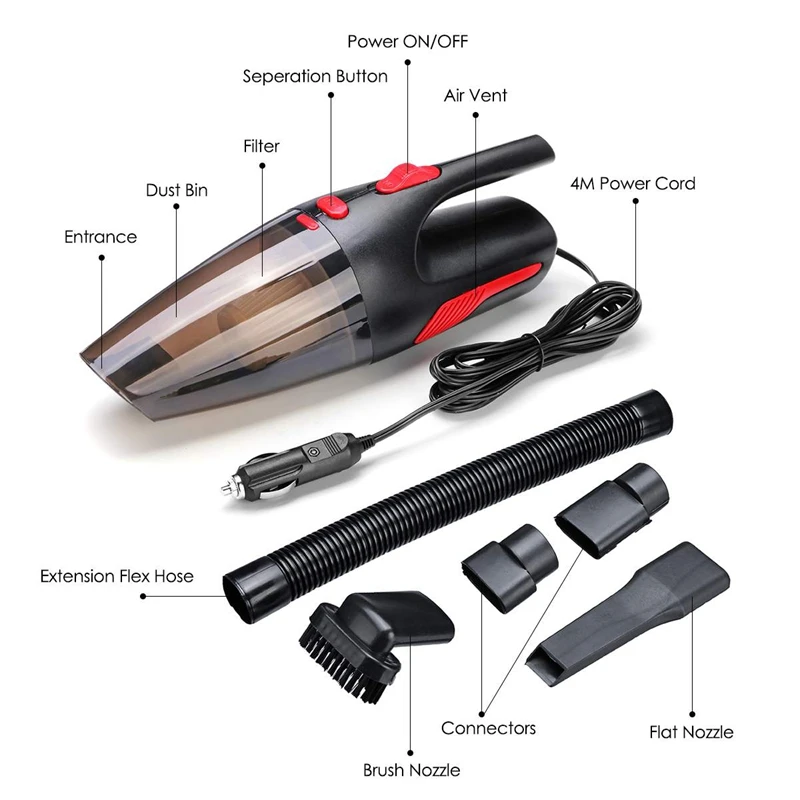 

AD-Portable 4 Meter Long Handheld Vacuum Cleaner Wet / Dry Vacuum Cleaner for Car Home 120W 12V 5000PA