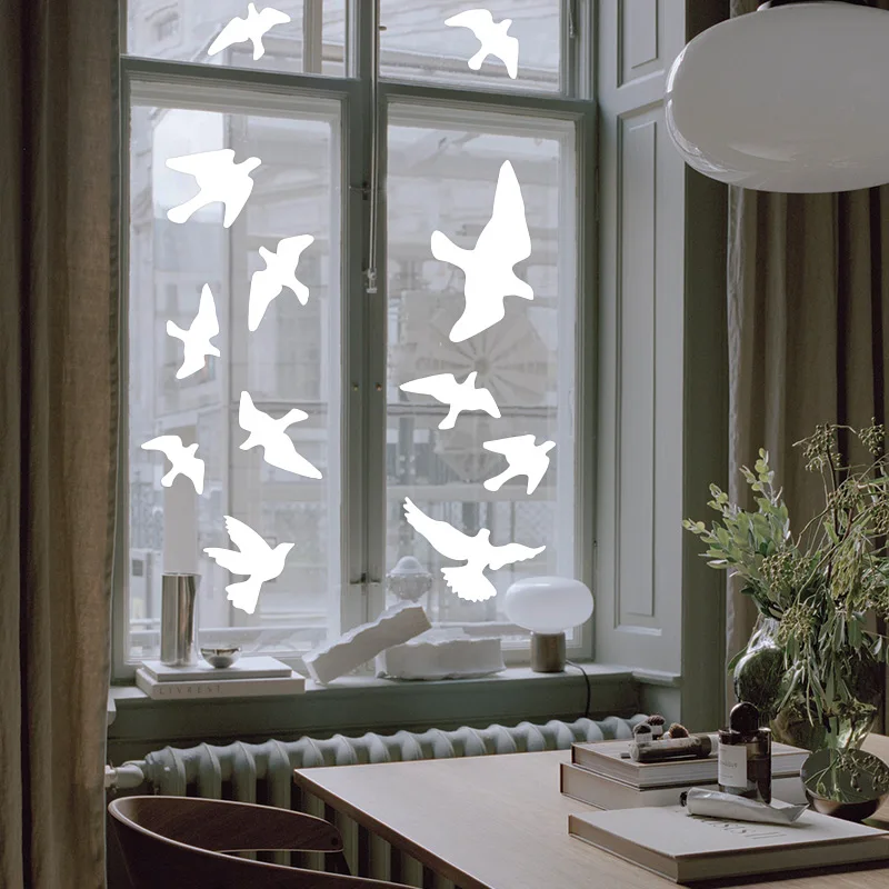 

Window Sticker White Alert Bird Silhouettes Glass Door Decor Protection and Save Birds Transparent Home Decoration