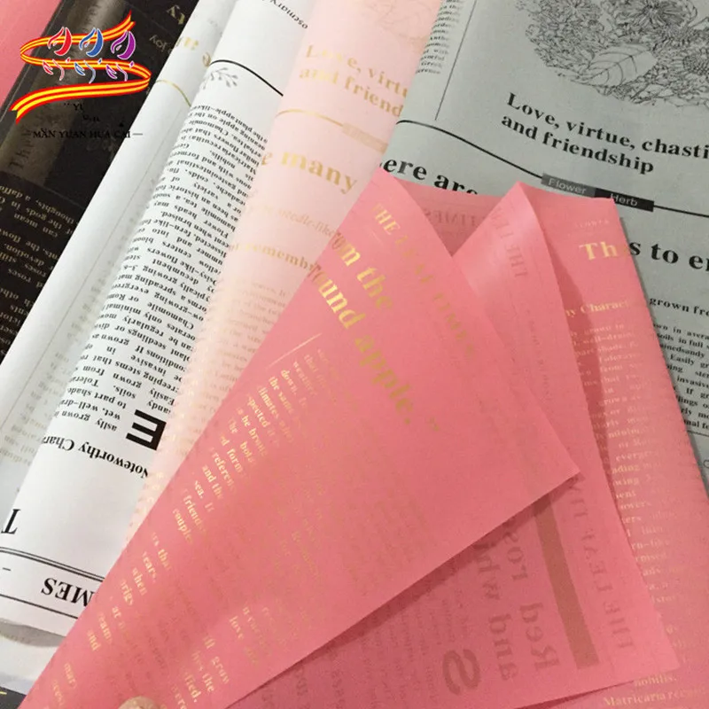 

20pcs English Print Flower Wrapping Paper 58*58cm Waterproof Bouquet Packing Material Paper for Festival Supply