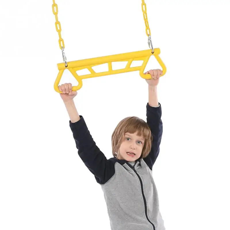 

Kids Outdoor Toy Trapeze Swing Plastic Metal Durable Backyard Garden Chain Swing Child Gym Fitness Exercise Fun Toy Yellow Blue