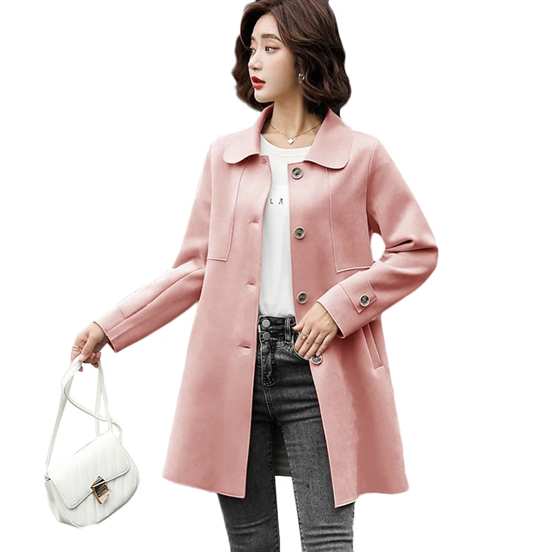 

2021 New Spring Autumn Single-breasted Long Casual Trench Coat Women's Windbreaker Korean Suede Outerwear Gabardina De Mujer