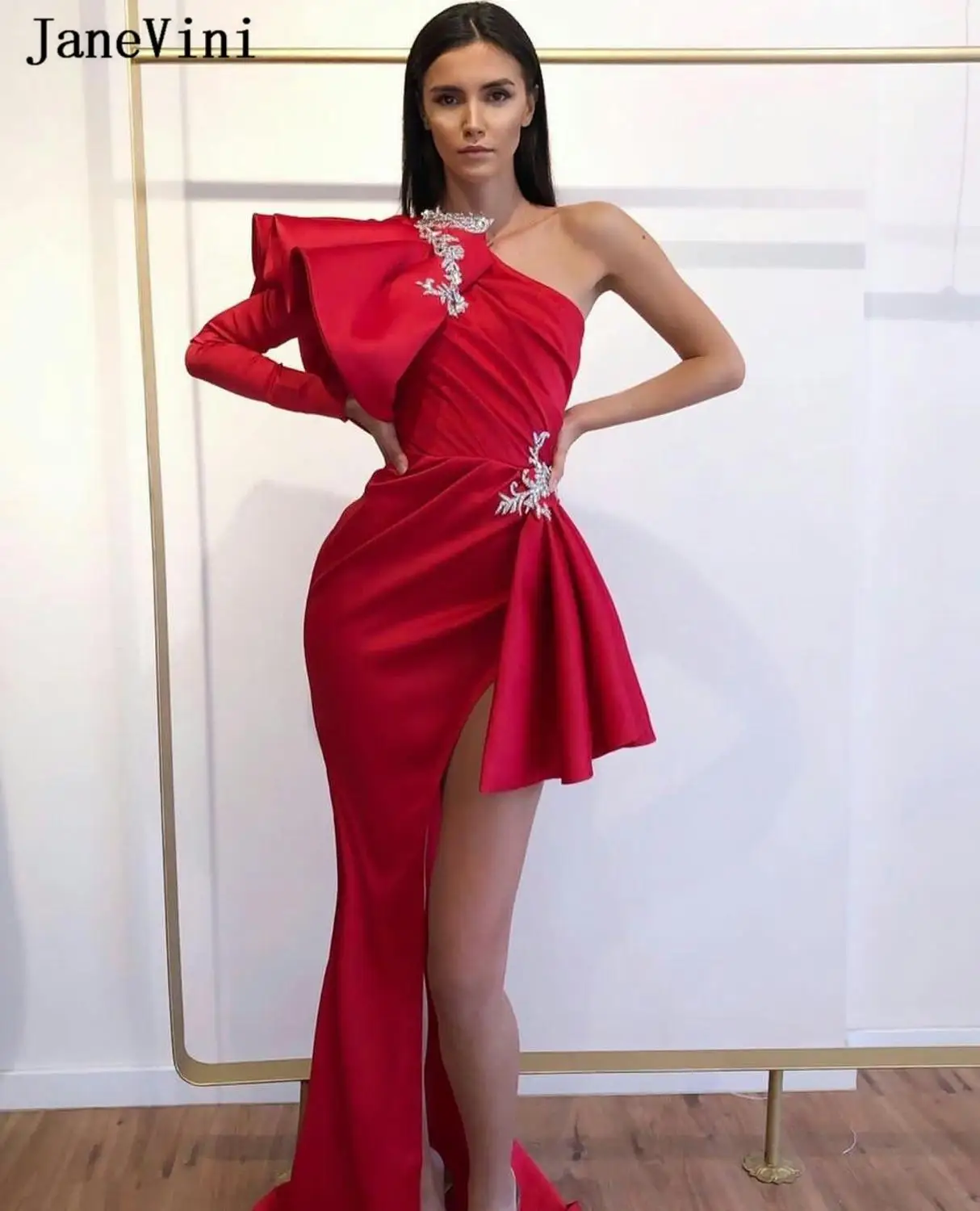 Соблазнительные вечерние платья с одним открытым плечом jaevini 2020 длинным рукавом