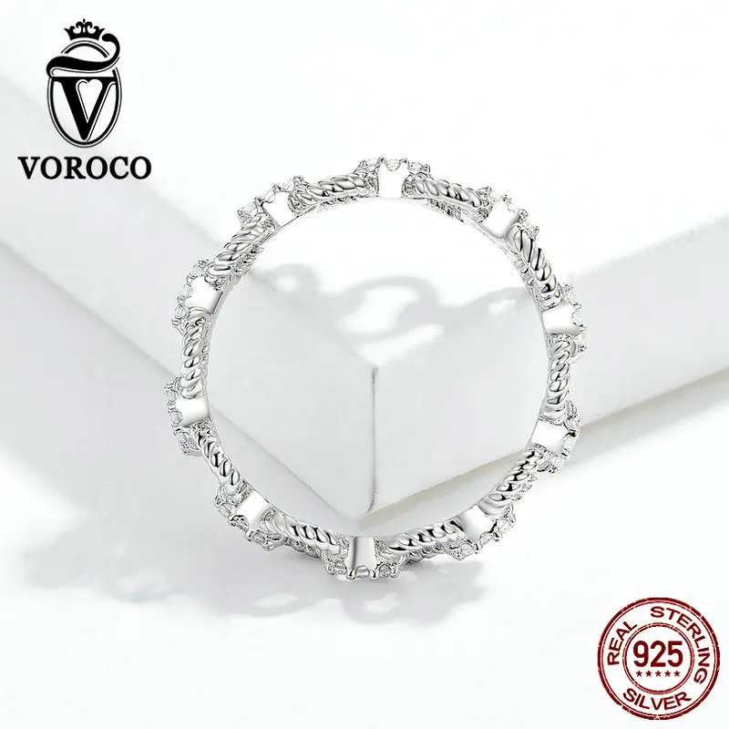 Voroco настоящий 925 пробы Серебряное кольцо геометрический простой дизайн цепи палец кольца для женщин унисекс хорошее ювелирное изделие BKR576