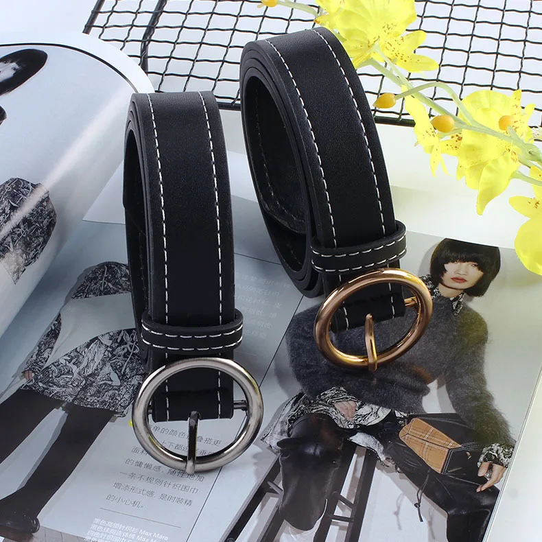 Женские золотистые и Серебристые ремни с круглой пряжкой для женских джинсов 2019