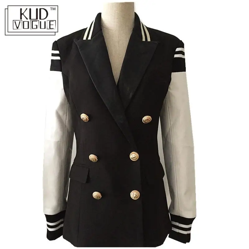 Женский кожаный двубортный Блейзер модный дизайнерский блейзер в стиле пэчворк