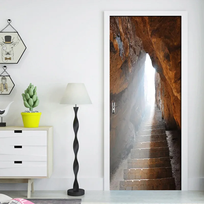Самоклеящаяся ПВХ наклейка на дверь стену примитивная пещера камень