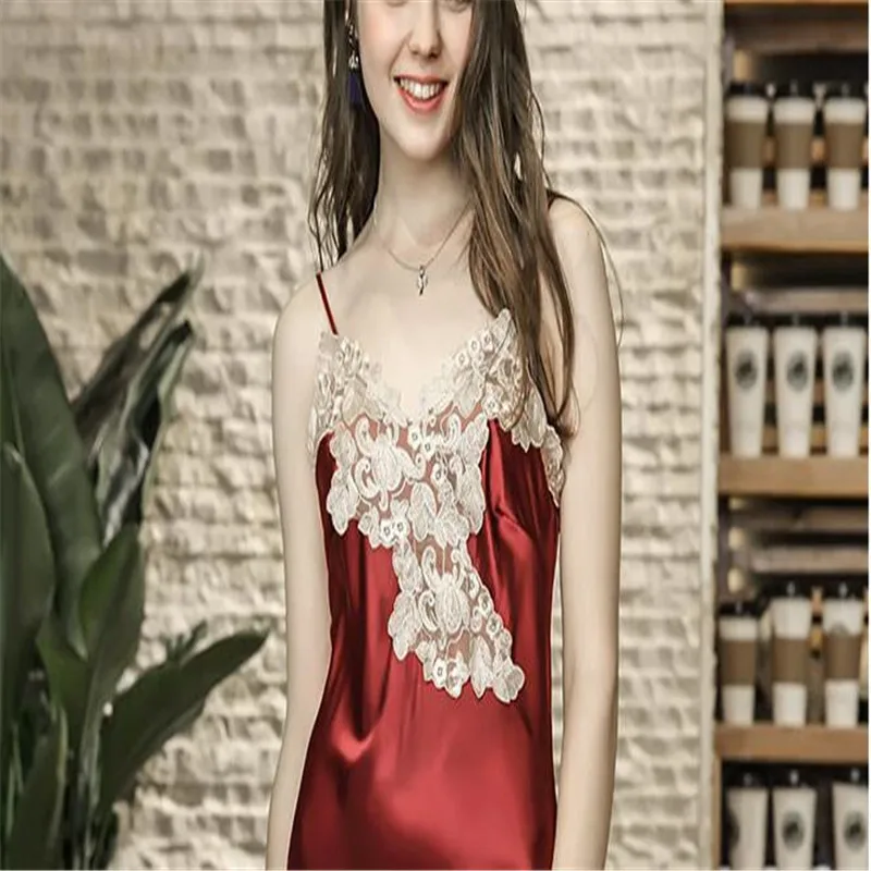 Женская ночная рубашка YT- 016 Gallus бордовая Искусственная шелк женская сексуальная