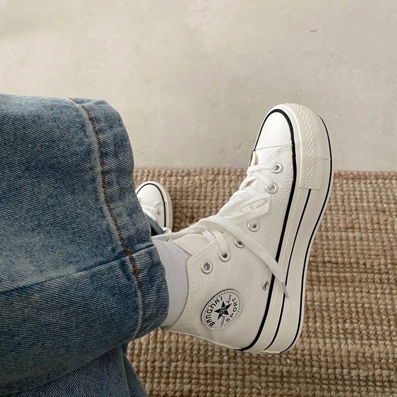 

2021 Women New Platform Canvas Shoes Arrival Women Shoes Outdoor Fashion Lace-up Casual Vulcanize Sneakers Zapatos De Mujer