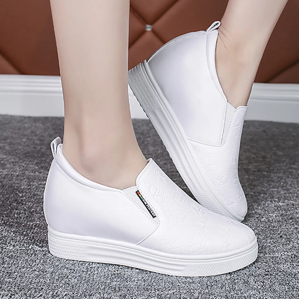 

Women's Casual Flats Female Height Increasing Breathable Cut Out Leather Shoes Woman Hidden Wedges Summer Sneaker zapatillas