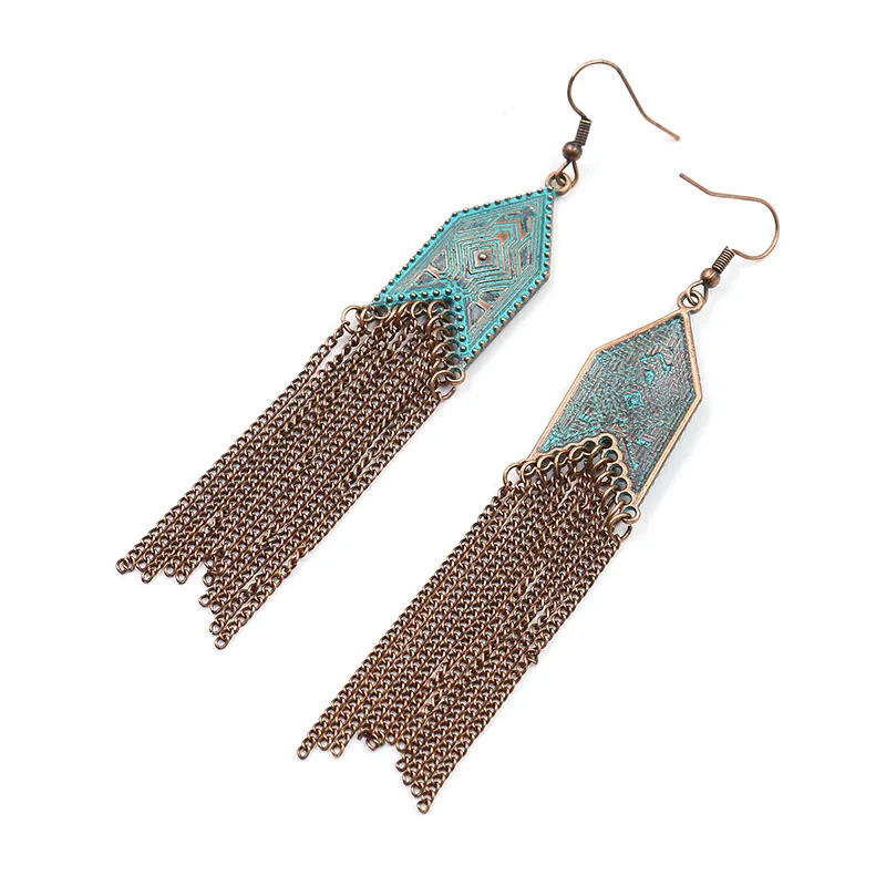 

Vintage Tassel Alloy Ladies Earrings Brincos Gypsy Boho Jewelry Ethnic Arrow Shape Alloy Long Tassel Earrings For Women