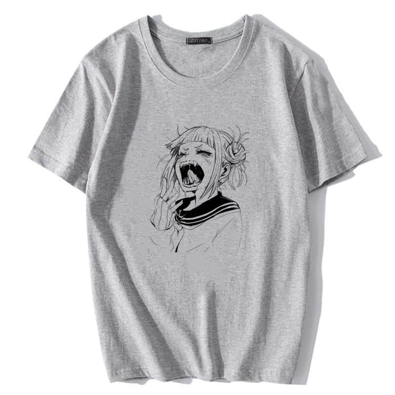 Grey-01 Harajuku/японская Футболка с принтом Toga Himiko, Мужская футболка с надписью Boku No Hero Academy, Мужская Уличная футболка с надписью My Hero Academy, футболки в стиле хип-хоп - Цвет: Grey-01