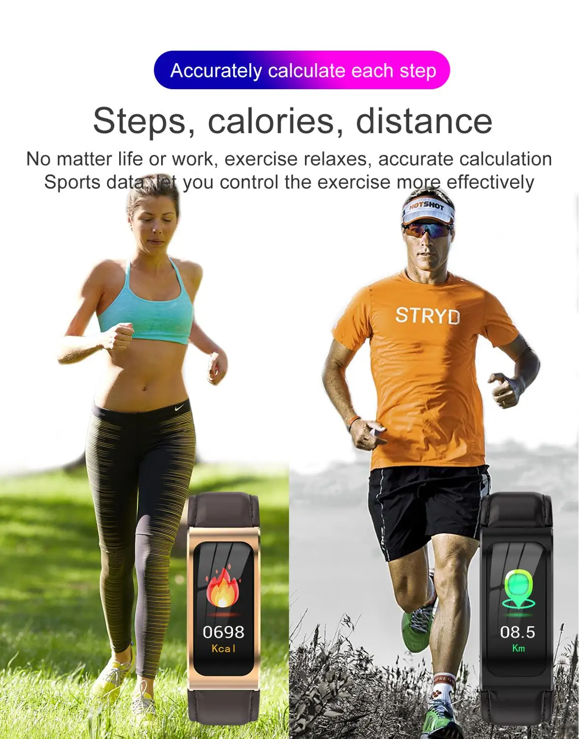 AK12 Smart Bracelet Color Screen IP68 Waterproof Women Men Heart Rate Blood Pressure Monitor Cycle Activity Tracker Sports Band |