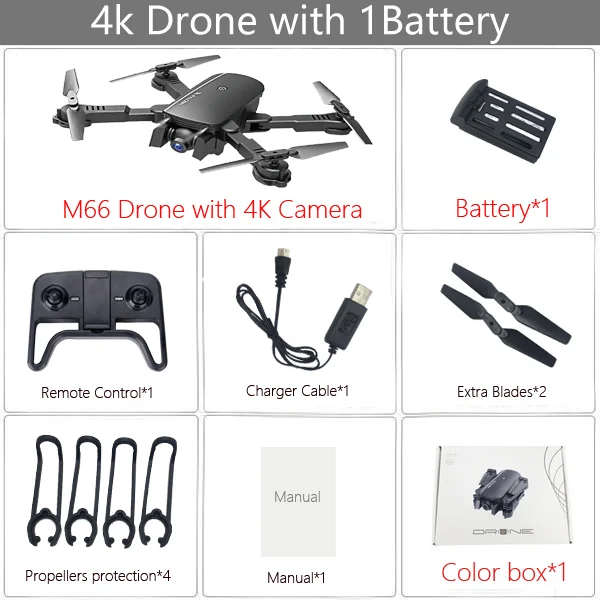 LAUMOX M66 RC Drone with 4K Camera Drone Wide Angle Optical Flow Positioning Gesture Photo Wifi FPV Foldable Quadcopter Vs E58 - Цвет: 4K 1B BX Black