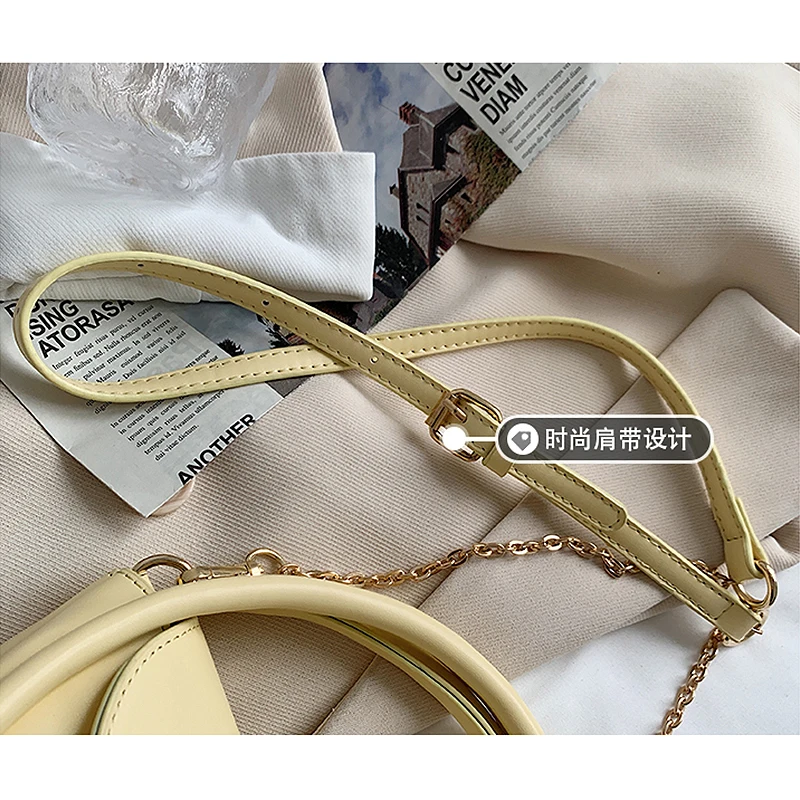 

Women's Fashion Chain Messenger Bag 2021 Summer Round Shoulder Bag Ladies Solid Color Leather Handbag Female Small Bag