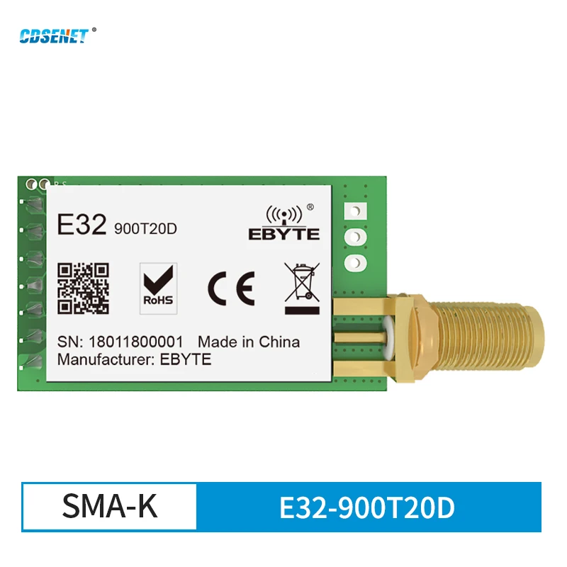 

E32-900T20D SX1276 Module RF LoRa Iot UART 868~ 915MHz 20dBm SMA-K Antenna 3km Wireless Transceiver Transmitter Receiver Module