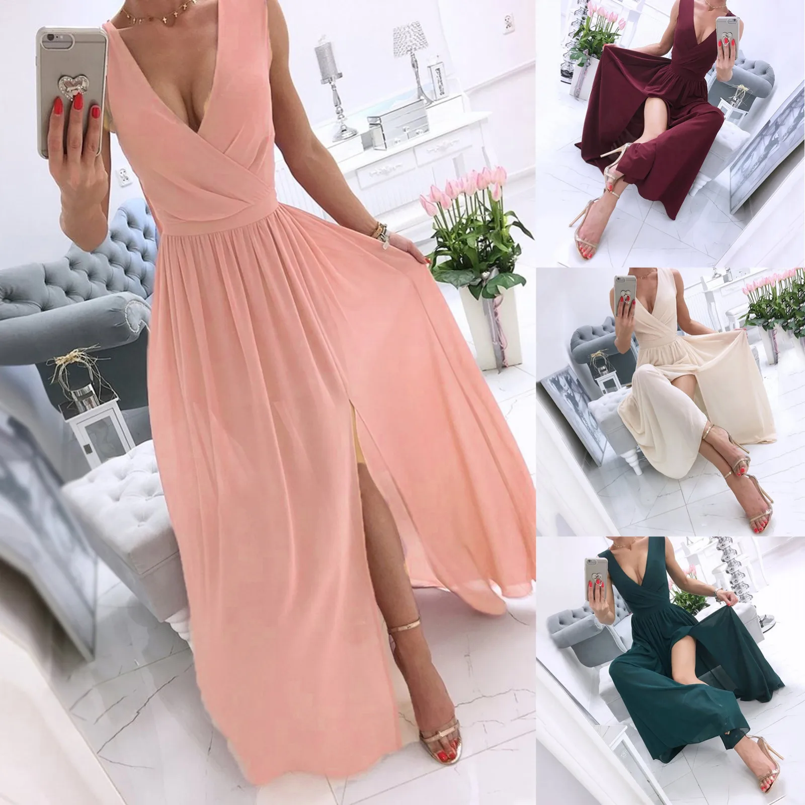 

Sexy Tie Waist Maxi Dress Women Fashion Sexy V-Neck Club Party Dress Elegant Female Party Bridesmaids Infinity Robe Longue Femme