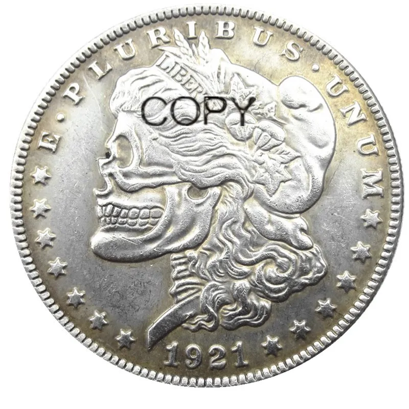 Американская голова к голове два лица 1921/1921 доллар мира и Morgan доллар череп заколка на Хэллоуин