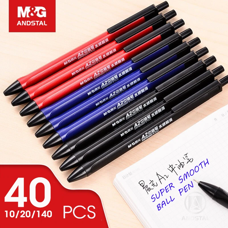 M&G 10/20/40/140 pcs/lot Super Smooth Retractable Ballpoint Pen 0.7mm For Office Blue Black Red Ball Pens Lot School Supplies