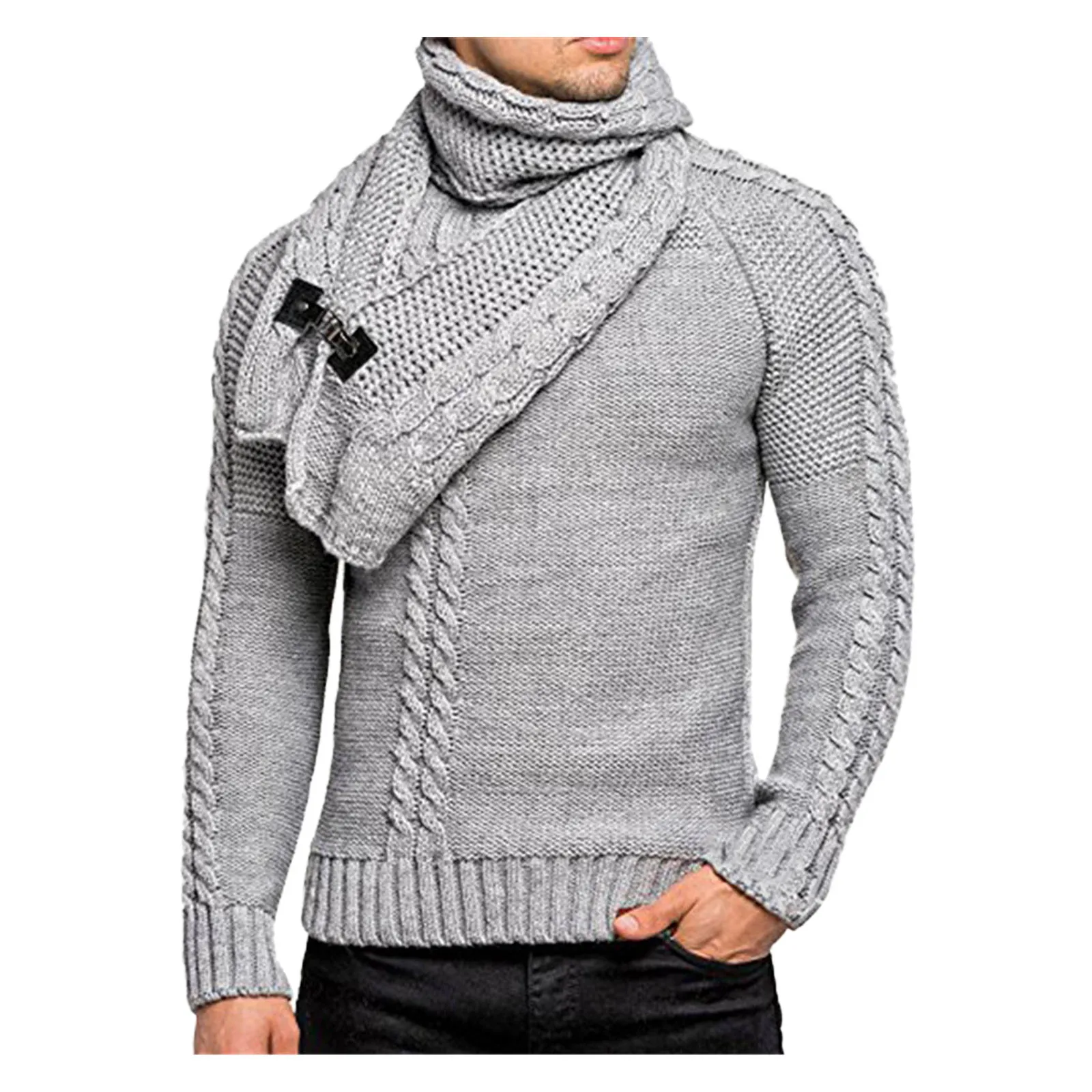 

Men's Autumn Winter Loose Sweater Neck Wrap Head Long Sleeve Sweater In Solid Color Oversized Pullover D4