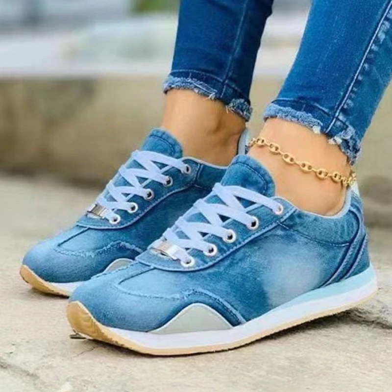 New Women Sneakers Platform Denim Shoes Womens Shoes Casual Woman Sport Shoes Tennis Female Thick Ladies Casual Trainers Mujer