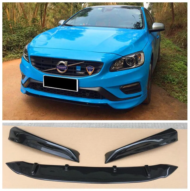

High Quality ABS Black & ABS Carbon Fiber Bumper Front Lip Splitter Diffuser Lip Spoiler For Volvo V60 S60 2014-2018