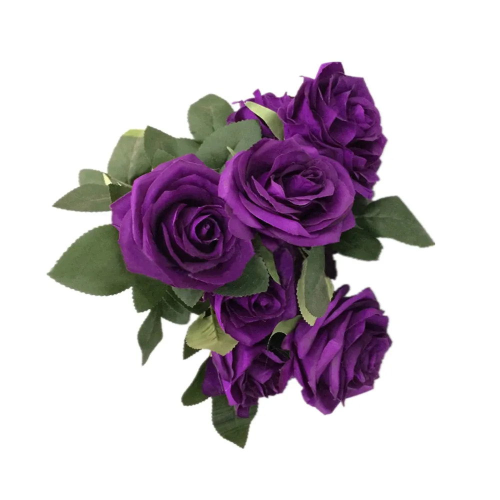 Dark Purple Искусственный шелк 1 букет французских роз Цветочный букет поддельные цветы организовать стол Маргаритка Свадебные цветы Декор вечерние аксессуары Флорес - Цвет: Dark Purple