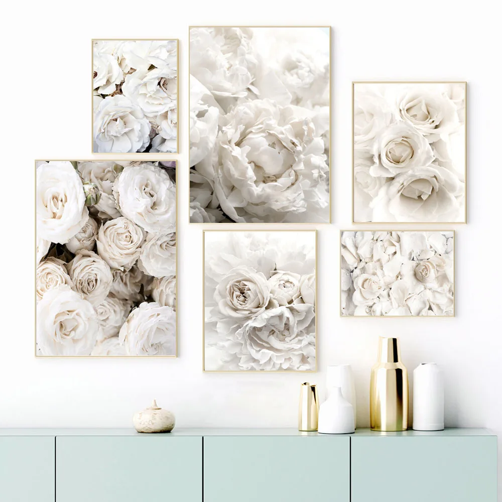 

Wall Art Canvas Painting Bloom Peony Rose White Flowers Garden Nordic Posters And Prints Wall Pictures For Living Room Decor