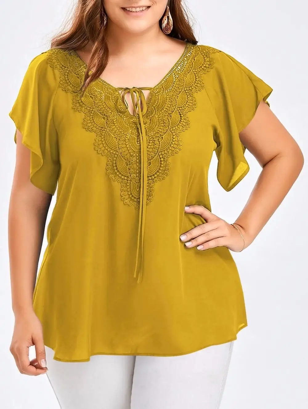 Женские топы размера плюс с оборками рубашки коротким рукавом сексуальный топ v