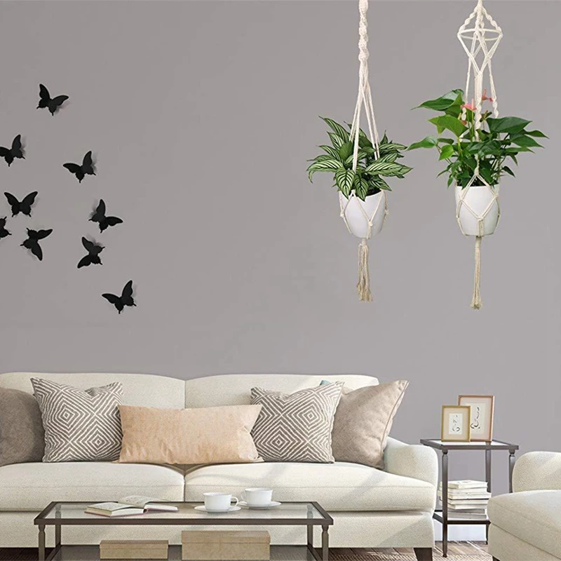 

4Pcs Hanging Plant Handmade Macrame Plant Hanger Flower Pot Planter Hanger Wall Decor Courtyard Garden Hanging Basket
