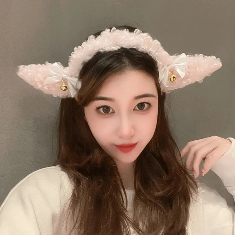 

Sweet Cat Ears Hair Hoop Plush Lamb Ear Headbands Bowknot with Bells Animal Ears Hairband Anime Cosplay Headpiece DXAA