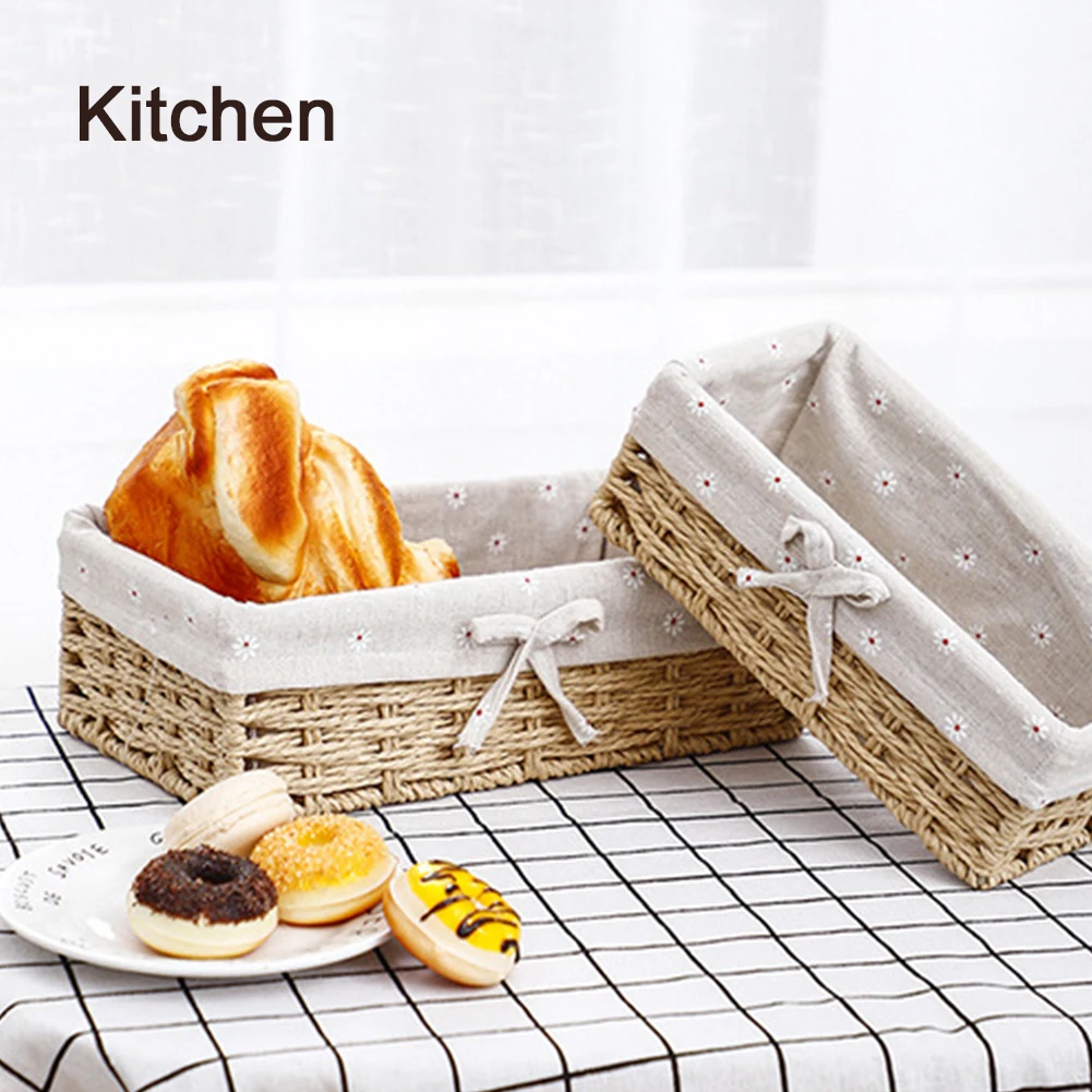

Handmade Rattan Storage Basket With Detachable Liner Storage Box Household Goods Snacks Fruits Sundries Organizer Basket