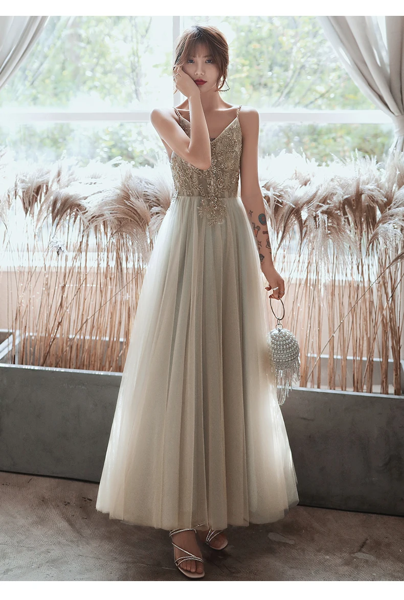 

Evening Dress 2020 Formal Evening Gown Secy V-neck A-line Spaghetti Strap Party Prom Dresses Vintage Evening Gown Plus Size