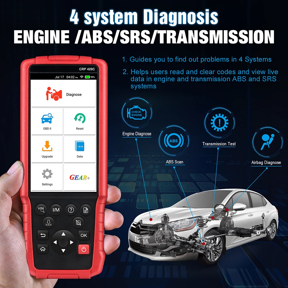 Launch creader x431 CRP429C OBD2 Auto scanner For 4 systems with 11 service functions wifi free update pk easydiag