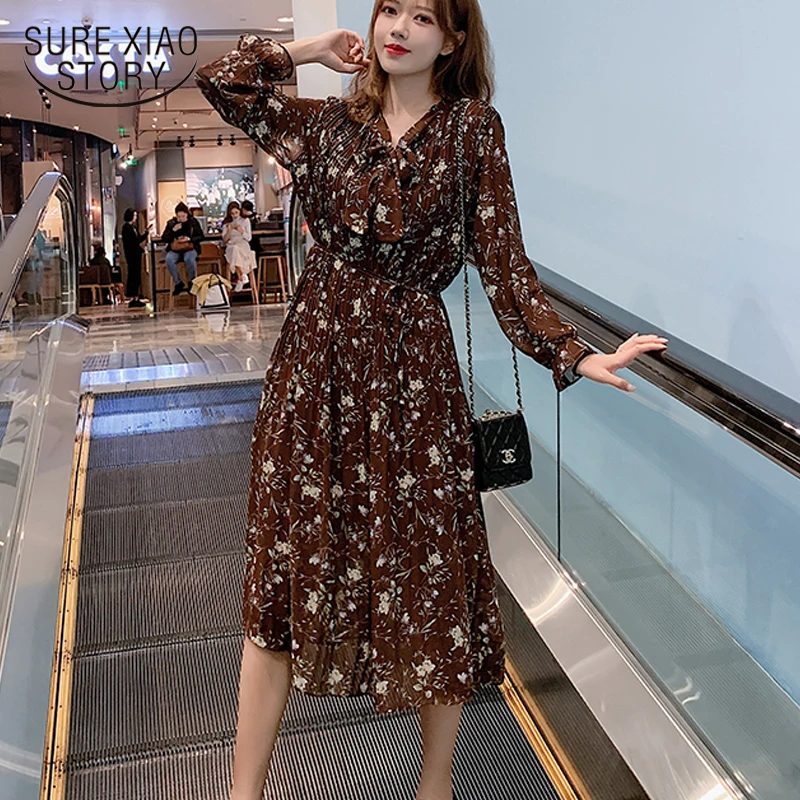 Женское шифоновое платье миди с бантом винтажное элегантное до середины икры