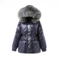 women winter coat 90 white duck down windproof jacket real fur collar hooded thick warm outwear casual solid female clothing