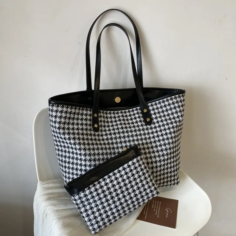 

Fashion Women's Bag Simple Fashion Houndstooth Ladies High Quality Totes Large Capacity Shoulder Shopper Bags For Women Handbags