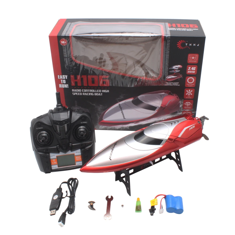 

H106 Red Racing Remote Control Boat RC Ship 2.4GHz 4 Channel 28km/h Speedboat Toys Gift High Speed RC Boat With LCD Screen