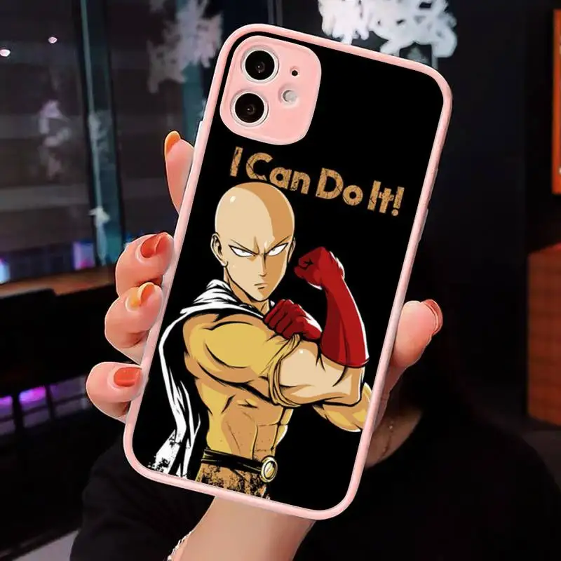 

Anime One Punch Man Phone Cases Matte transparent For Pink iPhone 12 Mini 11 Pro XR XS Max 7 8 Plus X Back Cover