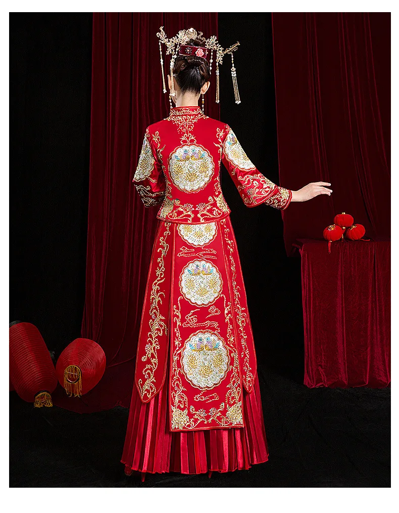 Новое свадебное платье для невесты изысканный Свадебный комплект Чонсам в