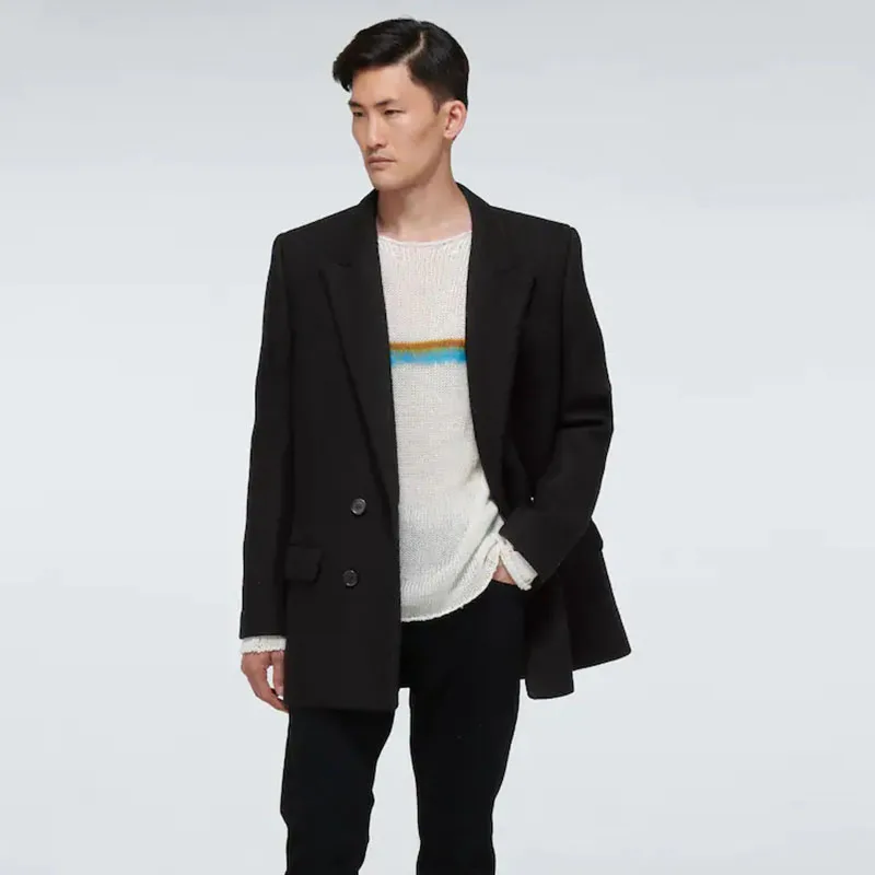 Мужской свободный двубортный костюм твидовое пальто повседневное тонкий и