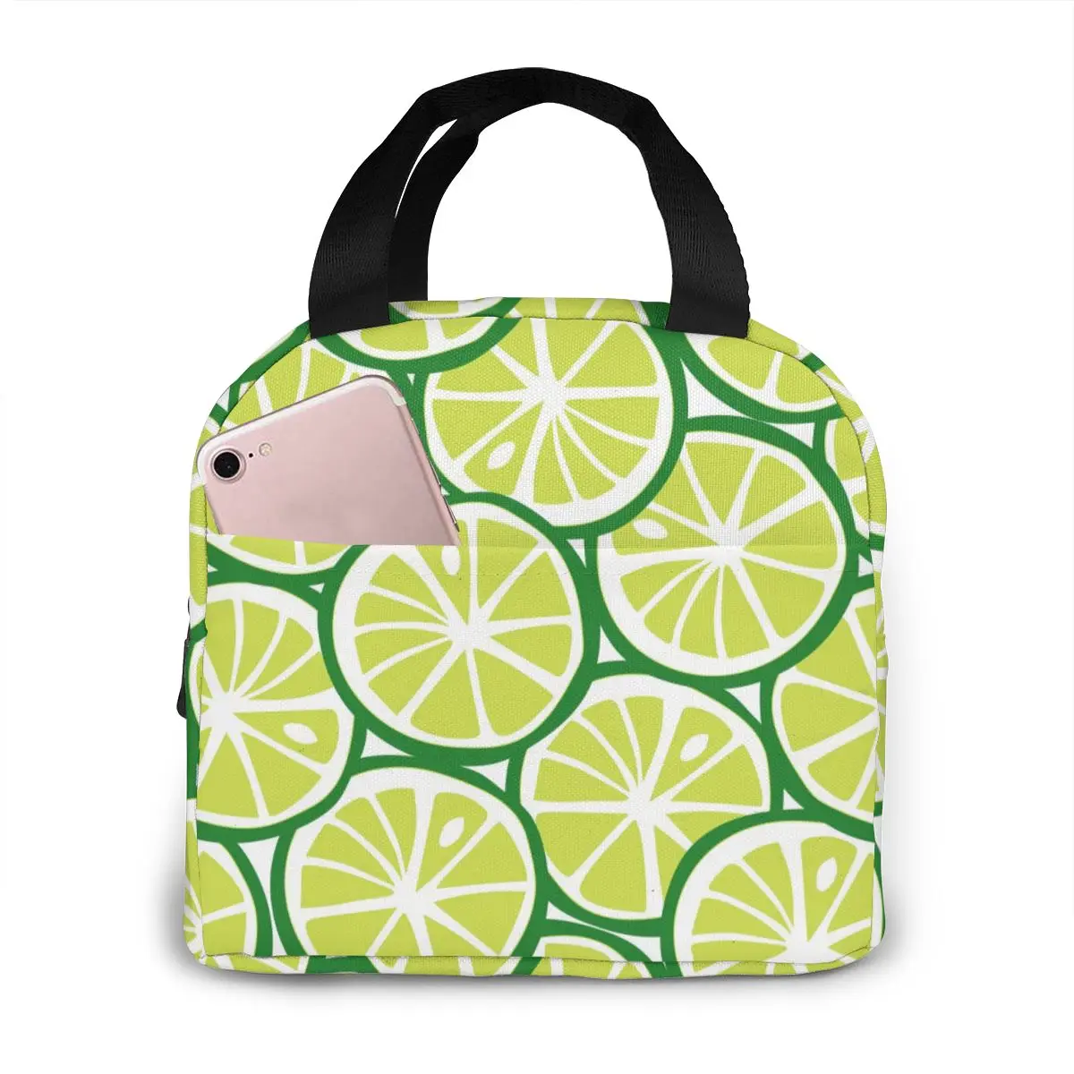 

Green Lime Citrus Tropical Summer Lunch Bag Portable Insulated Thermal Cooler Bento Lunch Box Tote Picnic Storage Bag Pouch