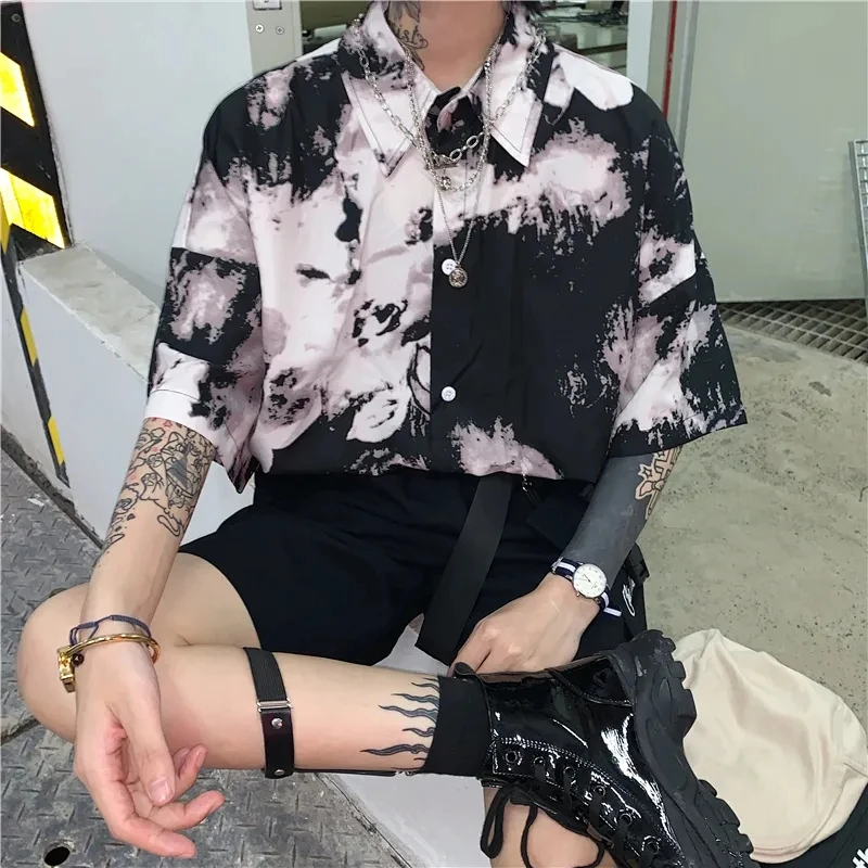 

Harajuku Punk Gothic Black Blouse Top New Women Tie Dye Korean Oversize Shirts Vintage Loose Casual Streetwear Clothes 2021