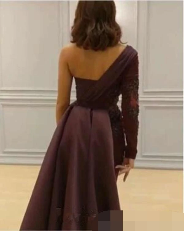 

One Shoulder beach Evening Dress Latest Design 2019 Formal dress Side Slit Handmade Appliques Custom Elegant robe de soiree