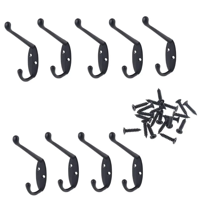 

9 Pack Coat Hooks Wall HooksHeavy Duty Wall Mounted for Hat Hardware Dual Prong Retro Coat Hanger with 20 Screws（Black/Gold）