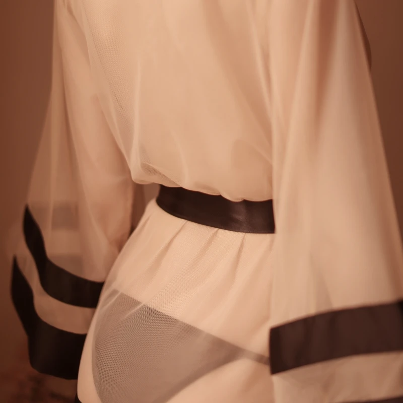 Сексуальный сетчатый кардиган банный халат с кружевными рукавами перспективное