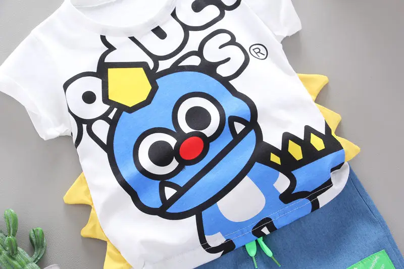 

Children Cotton Clothes Summer Baby Boys Dinosaur modeling O-Neck T Shirts Denim Shorts 2Pcs/sets Infant Kids Toddler Tracksuits
