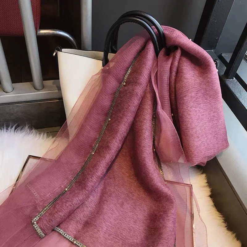 

New Chiffon Scarf Women Spring Summer Silk Scarves Thin Flower Shawls And Wraps black