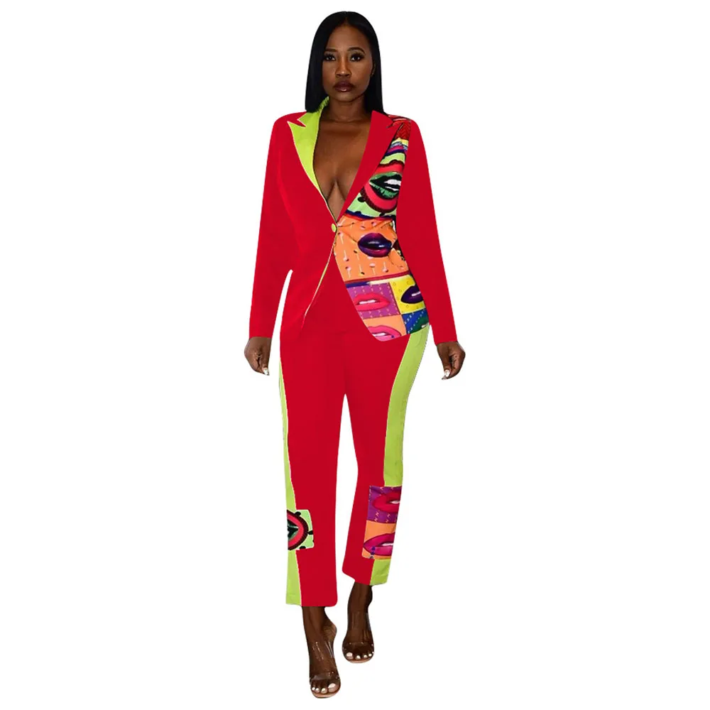 Комплект из двух предметов Женский Осенний модный блейзер с принтом губ и