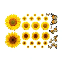 sunflower wall stickers with 3d butterfly 30pcs removable wall decals waterproof flower mural for nursery baby kids room